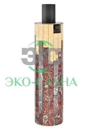 Дымоход-Регистр Ферингер в ламелях из натурального камня "Россо Леванте + Окаменевшее дерево"