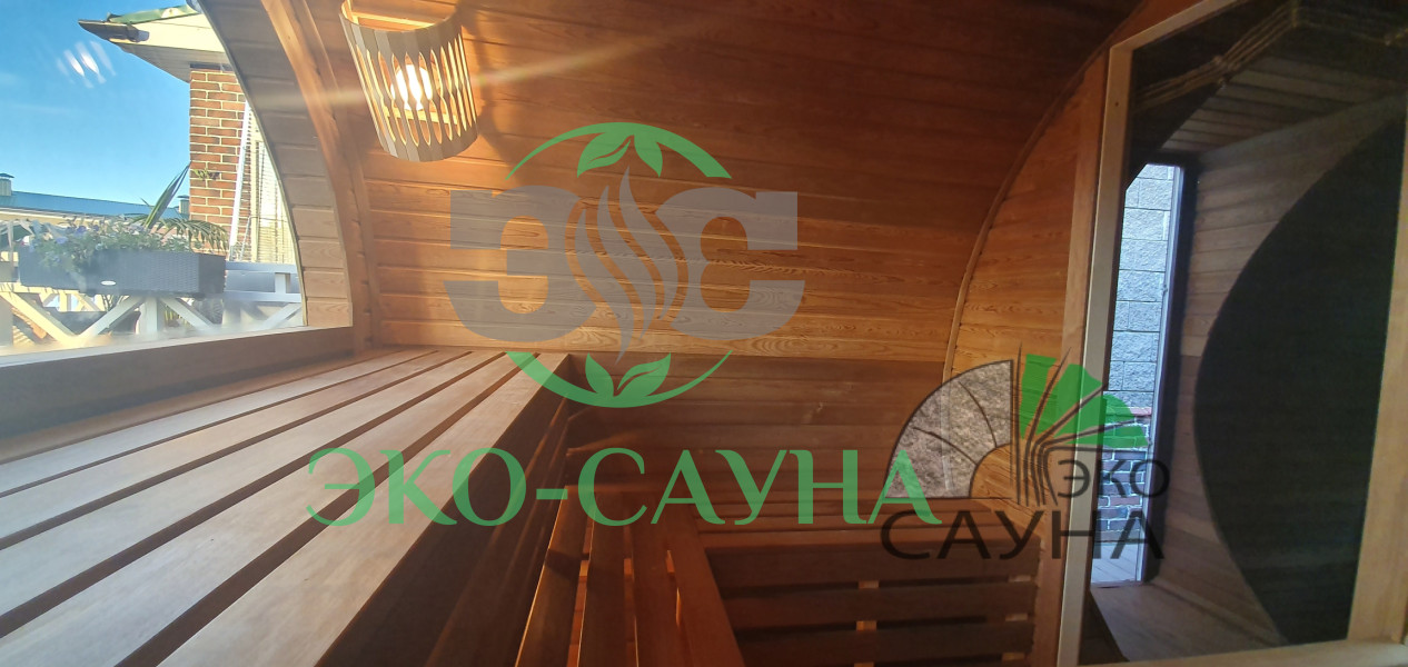 Баня-бочка люкс 6м x 2,50 - термо древесина панорамное стекло