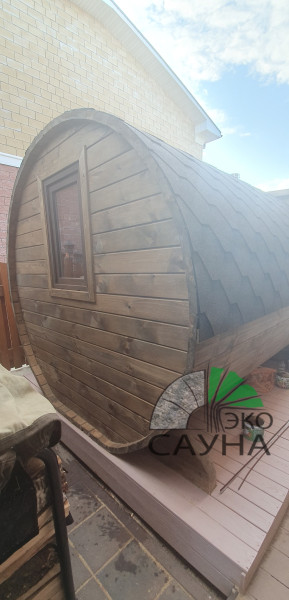 Баня-бочка люкс 6м x 2,50 - термо древесина панорамное стекло