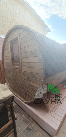 Баня-бочка люкс 6м x 2,50  - термо древесина  панорамное стекло  
