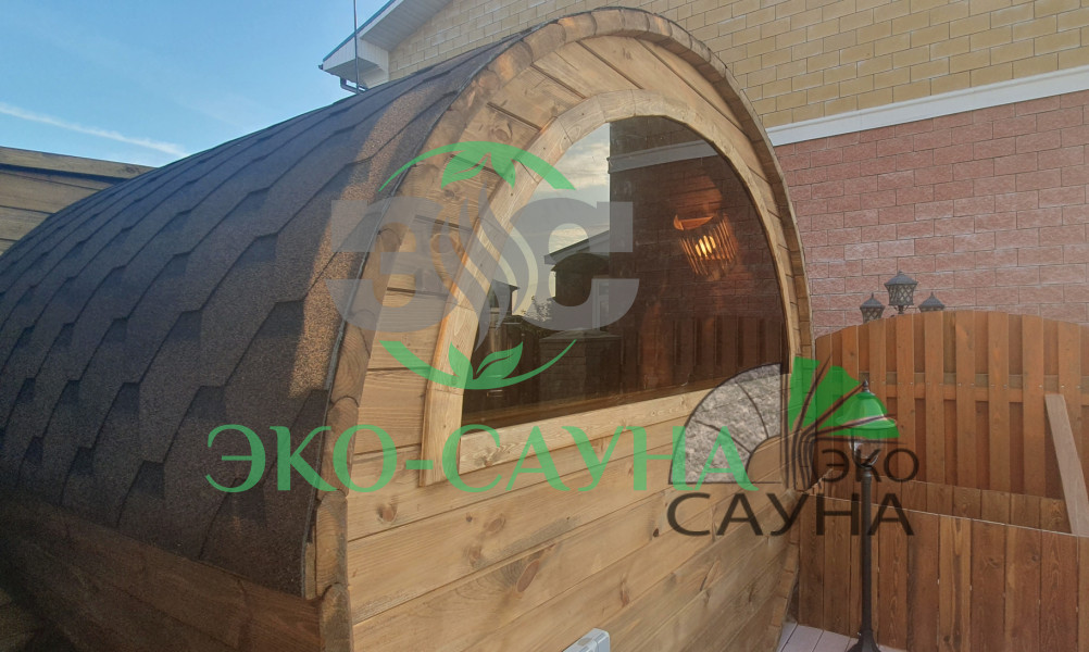 Баня-бочка люкс 6м x 2,50 - термо древесина панорамное стекло