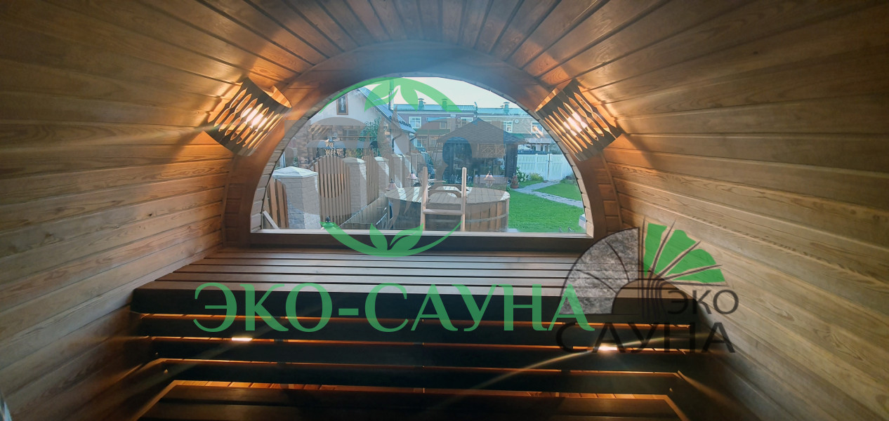 Баня-бочка люкс 6м x 2,50 - термо древесина панорамное стекло