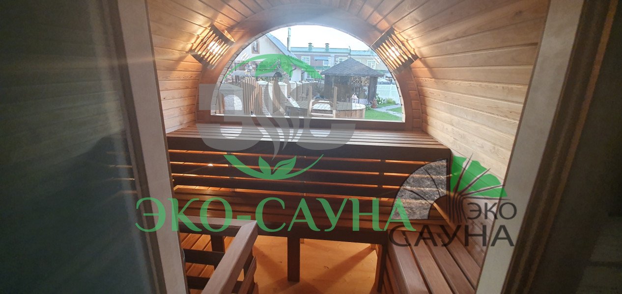Баня-бочка люкс 6м x 2,50 - термо древесина панорамное стекло