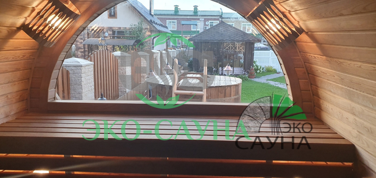 Баня-бочка люкс 6м x 2,50 - термо древесина панорамное стекло