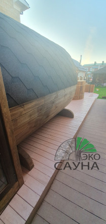 Баня-бочка люкс 6м x 2,50  - термо древесина  панорамное стекло  