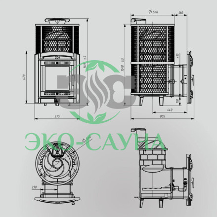Печь банная «Атмосфера XL» сетка нержавейка с газовой горелкой