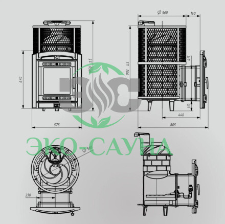 Печь банная «Атмосфера L» сетка нержавейка с газовой горелкой