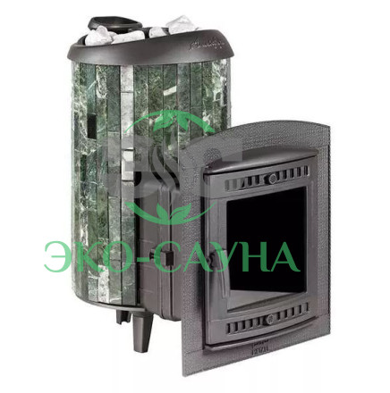 Банная печь "Атмосфера L" в ламелях из натурального камня "Змеевик" наборный до 24 м?