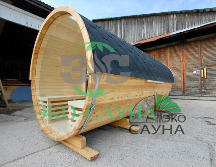 Баня-бочка  панорамное стекло 5м x 2,30