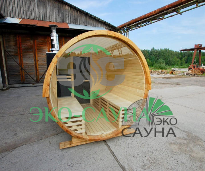 Баня-бочка панорамное стекло 5м x 2,30