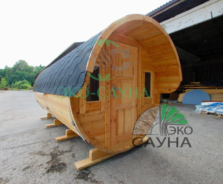 Баня-бочка  панорамное стекло 5м x 2,30