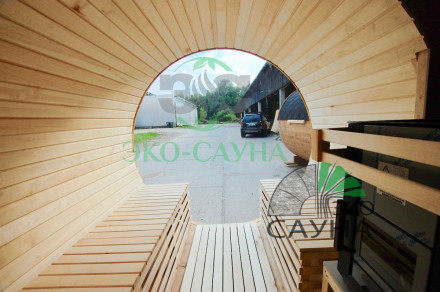 Баня-бочка  панорамное стекло 5м x 2,30