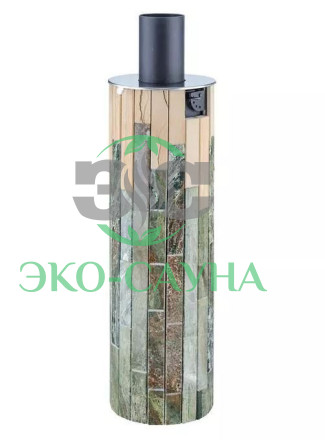 Дымоход-Конвектор Ферингер в ламелях из натурального камня "Жадеит + Окаменевшее дерево"