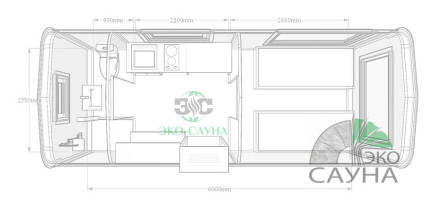 Гостевой домик квадро модерн функо 14  6м x 2,40м 