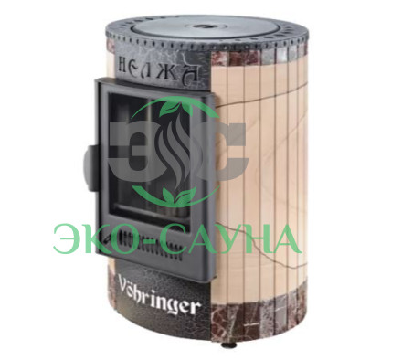 Отопительная печь Ферингер Нелжа "Окаменевшее дерево перенесённый рисунок + Россо Леванте"