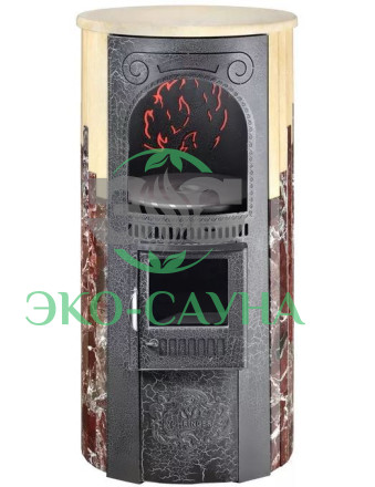 Отопительная печь Ферингер Лада "Окаменевшее дерево перенесённый рисунок+Россо леванте"
